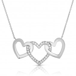 18K White Gold 3 Hearts Love Bonds Necklace with Lab-Grown Diamonds on AIDIA Extendable Link Chain
