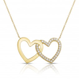 18K Yellow Gold 2 Hearts Love Bonds Pendant with Lab-Grown Diamonds on AIDIA Extendable Link Chain