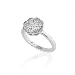18K White Gold Flora Ring with Lab Created Diamond Pave 