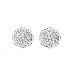 18K White Gold Flora Single Circle Earrings with Lab Created Diamond Pave 