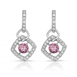 18K White Gold Link Earrings with 2 Fancy Intense Pink (0.72cttw) Lab-Grown Diamond Center Stones