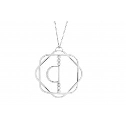18K White Gold Cut-Out Flora Pendant with Mirror D and 3 Lab Created Diamonds on AIDIA Extendable Link Chain 