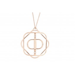 18K Rose Gold Cut-Out Flora Pendant with Mirror Double D and 4 Lab Created Diamonds on AIDIA Extendable Link Chain