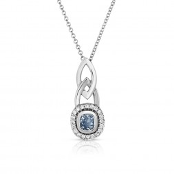 18K White Gold Halo Link Pendant with a 0.40ct Fancy Intense Blue Cushion Cut Lab-Grown