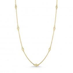 18" Yellow Gold Station Necklace with 12 Lab Created Diamonds (0.75ct)
