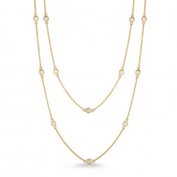 36" Yellow Gold Station Necklace with 24 Lab Created Diamonds (1.10ct)