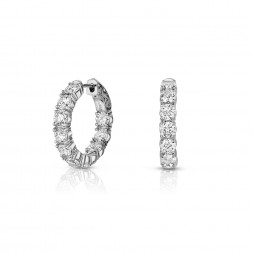 14K White Gold Inside Out, Lab Created Diamond Hoop Earrings (4.00ct) Hoop Size 0.75"