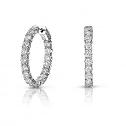 14K White Gold Inside Out, Lab Created Diamond Hoop Earrings (5.40ct) Hoop Size 1"