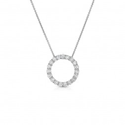 14K White Gold Lab Created Diamond Circle Pendant, on AIDIA Extendable Link Chain (1.00ct)