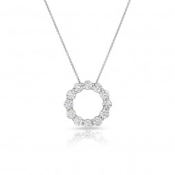 14K White Gold Lab Created Diamond Circle Pendant, AIDIA Extendable Link Chain (2.00ct)