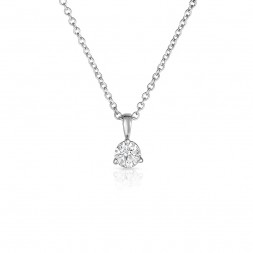 14K White Gold Round Lab Created Diamond Solitaire 3 Prong Pendant, on AIDIA Extendable Link Chain (0.50ct)